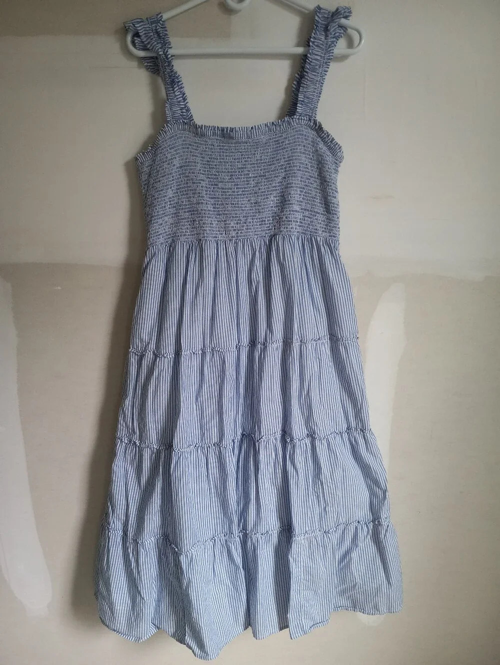 Womens J. Crew  Blue Stripe Smocked Sundress Size Large